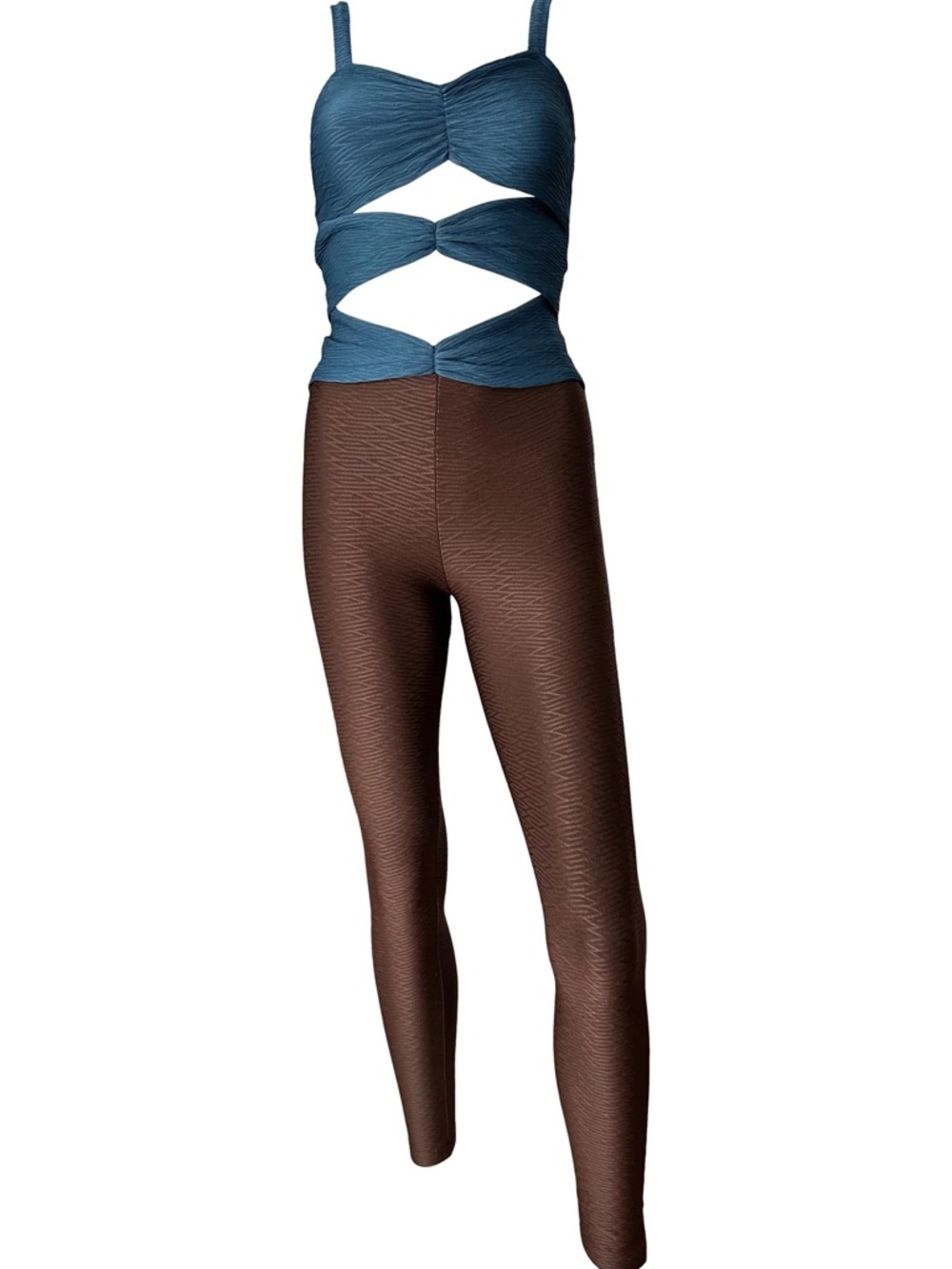 Fit Mama ZALE UNITARD KATRINA IN BLUE TEAL/HOTFUDGE JACARD size M/L